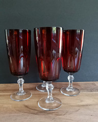 Vintage Ruby Red French Crystal Cordial Liqueur Glasses Set of 4 France Stemware