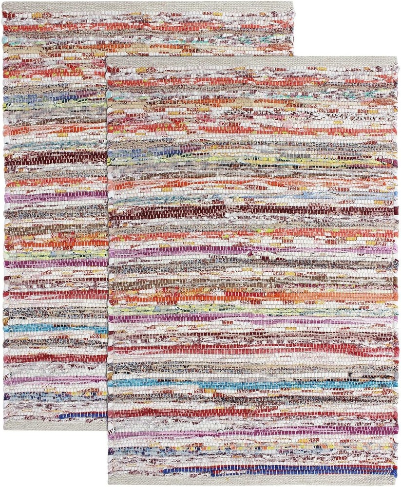 Cotton Chindi Rag Rug – 2 Pack – Boho Farmhouse Rustic Area Accent Throw Rug