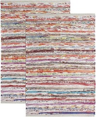 Cotton Chindi Rag Rug – 2 Pack – Boho Farmhouse Rustic Area Accent Throw Rug