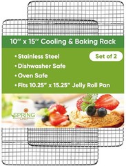10″ x 15″ Stainless Steel Cooling Racks – Oven Safe Baking & Grilling Set of 2