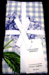 WILLIAMS SONOMA HYDRANGEA GINGHAM NAPKINS 100% COTTON TWILL SET OF 4 FOUR NWTAG