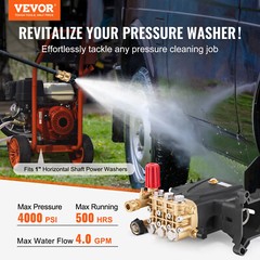 Pressure Washer Pump 1″ Shaft Horizontal Triplex Plunger 4000 PSI 4.0GPM