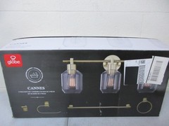 Globe Cannes 24.25 in. 3-Light Matte Brass Vanity Light with Shades & Bath Set