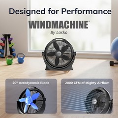 Lasko WindMachine 20″ Floor Fan 3-Speed Air Circulator Black A20305