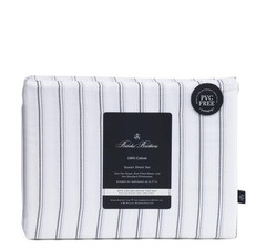 Brooks Brothers QUEEN Sheet Set 100% Cotton Grey Shadow striped sheets NEW