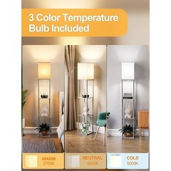 Open Top Floor Lamp W/ Shelves 3 Color Temperature LED Bulb Storage Display New
