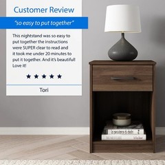 Mainstays Ardent Nightstand with 1 Drawer, Dark Walnut