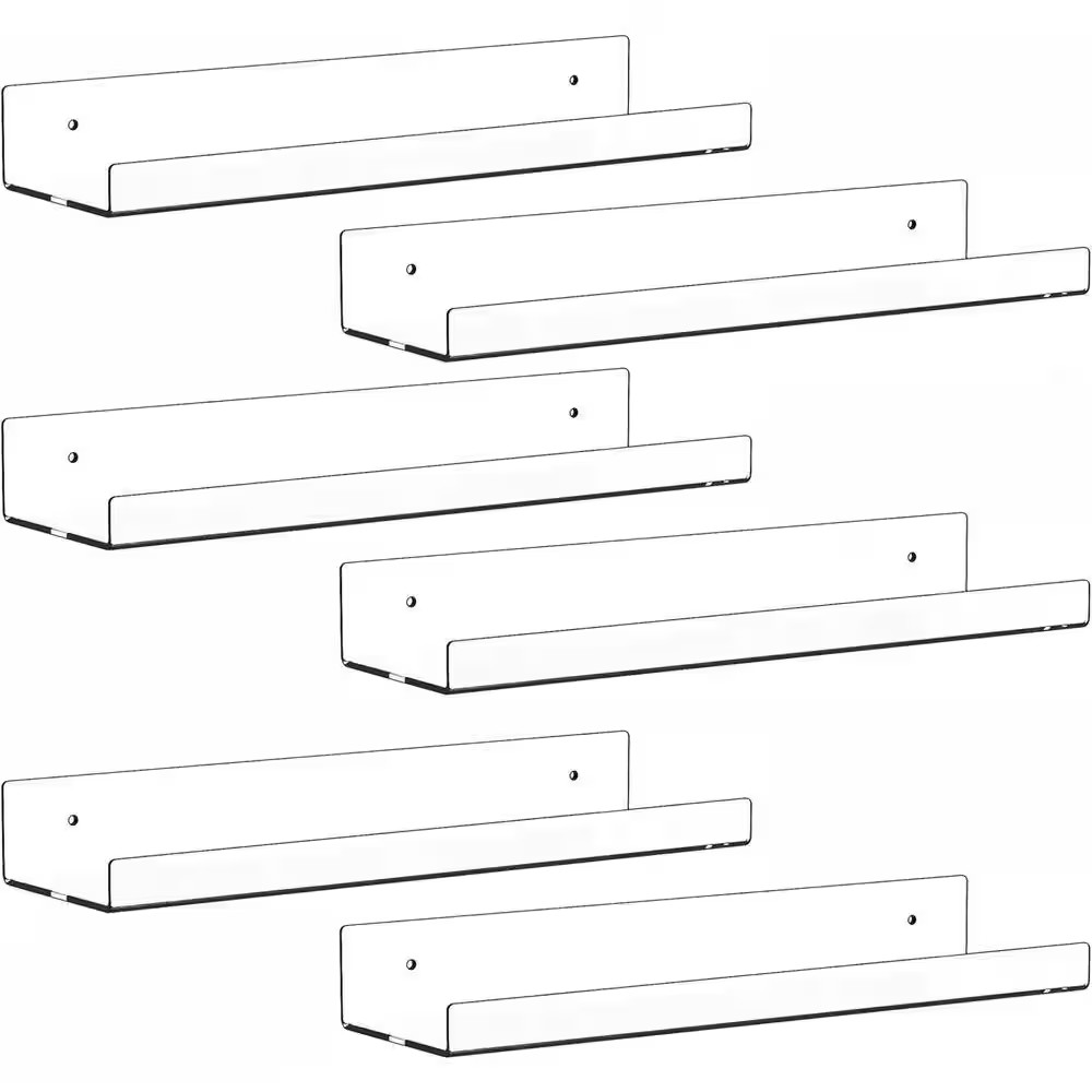 15 In. W X 4.2 In. D Clear Acrylic Shelves for Wall with Adhesive, Decorative Wa