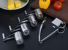 Cheese Grater Stainless Steel Vegetable Shredder Cutter Grinder 4 Drum Blades