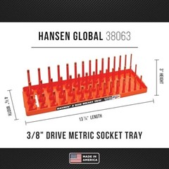 Hansen 3/8″ Socket Tray Organizer Holder Set 3 Row Metric SAE Shallow Deep OR