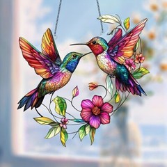 Modern Acrylic Hummingbird Catcher Stained Glass Style Window Hanging Decoration