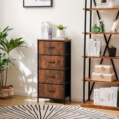 Skinny 4-Drawer Dresser – Fabric Storage Tower, Chest of Drawers for Bedroom