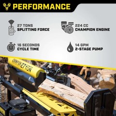 Champion Power Equipment 27-Ton Horizontal/Vertical Log Splitter, 224cc Engine,