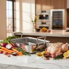 Mauviel Stainless Steel Roasting Pan With Rack, 15.7 x 11.8-In