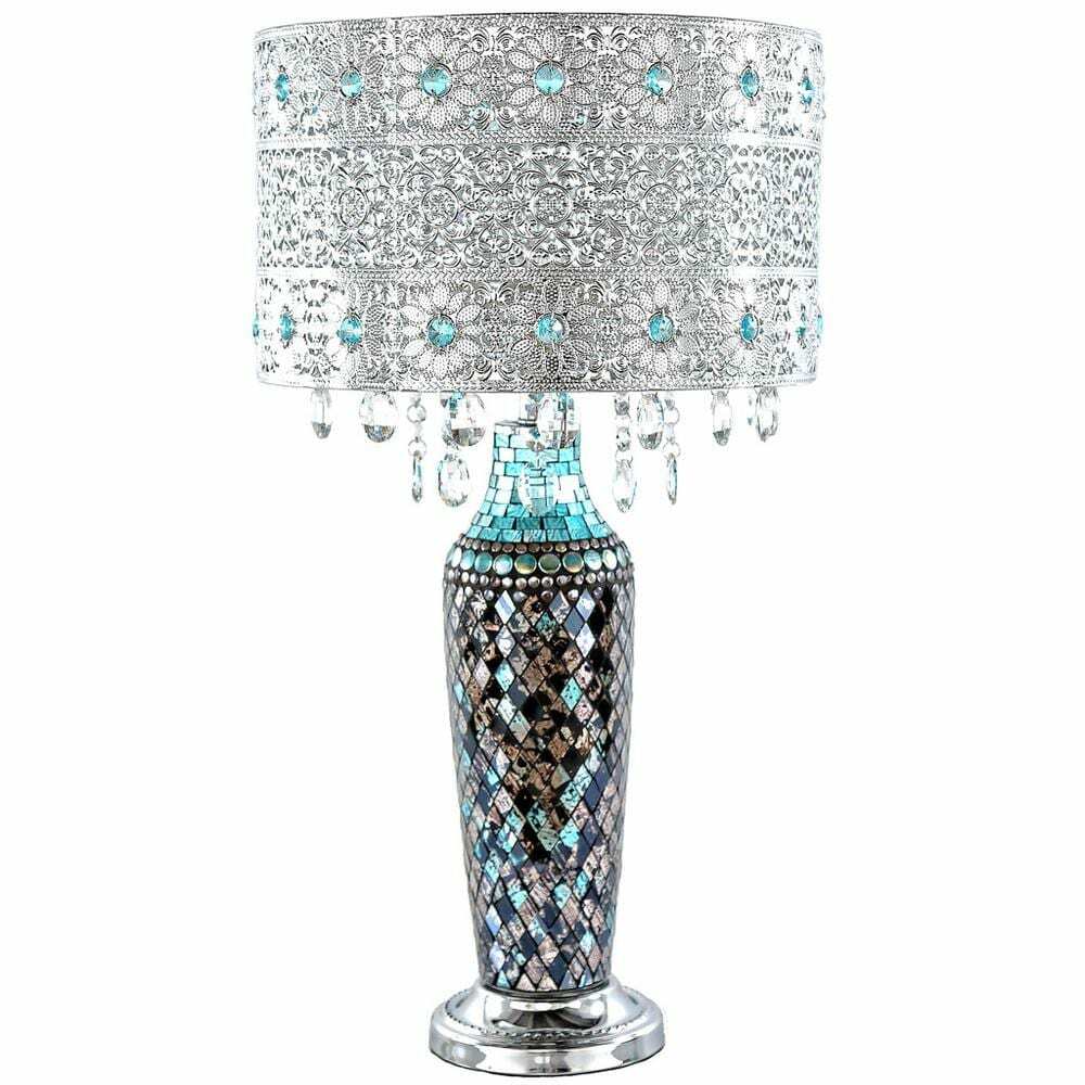 River of Goods Table Lamp Glorias Crystal Beaded Shade Mosaic Base 24.25 in. H