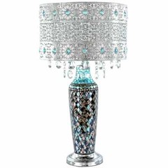 River of Goods Table Lamp Glorias Crystal Beaded Shade Mosaic Base 24.25 in. H