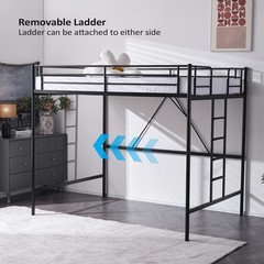 Loft Bed Full Size with Flat Rungs for Adults Kids Young Teens Metal Slat