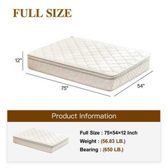 12″ Full Hybrid Mattress Memory Foam Medium Firm CertiPUR-US Pressure Relief