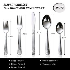 48Pcs Silverware Set for 8 Stainless Steel Flatware set Cutlery Utensil Kitchen
