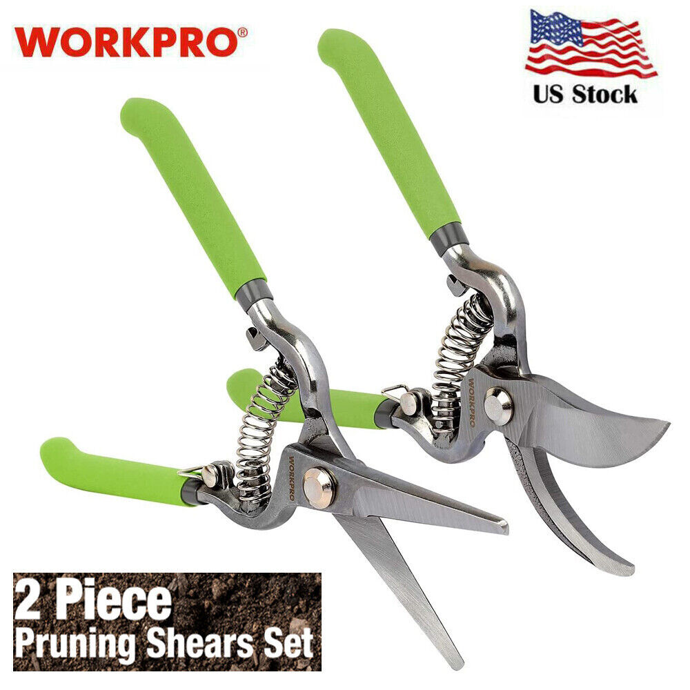 WORKPRO 2 Piece Pruning Shears Set Drop Forged With Carbon Steel Straight Blade