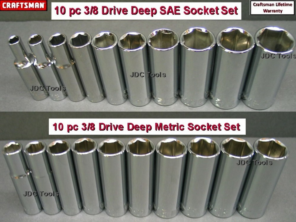 CRAFTSMAN 20 pc 3/8 Drive Deep SAE or Metric Socket Set – You Choose 9 10