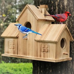 Bird Houses for Outside,Outdoor 3 Hole Bird House Room for 3 Bird Families Bl…