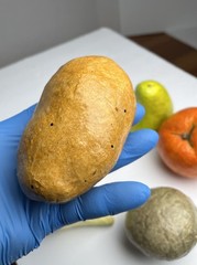 Vintage Paper Mache Faux Food Vegetables & Fruit Lot of 5 Handmade Garlic Pear