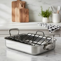 Mauviel Stainless Steel Roasting Pan With Rack, 15.7 x 11.8-In