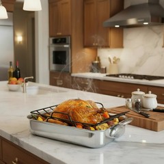 Mauviel Stainless Steel Roasting Pan With Rack, 15.7 x 11.8-In