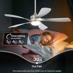 Nickel+Silver,52-in,Smart Ceiling Fan,Stepless Dimmable Lights,Voice+APP+Remote.