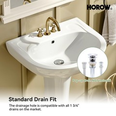 HOROW 22×19 Inch U-Shape Pedestal Sink,White Ceramic Bathroom Sink with Overflow