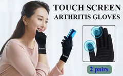 2 Pairs Compression Full Finger Arthritis Gloves, Copper Glove with Touch Screen