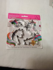 New stainless steel cookie cutter sets. Each pack has four cutters. Themes inclu