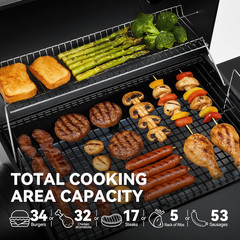 CC1830S BBQ Charcoal Grill and Offset Smoker | 823 Square Inch Cooking Surface,