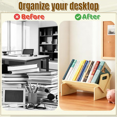 Wood Desktop Bookshelf, Tabletop Book Storage Rack Display Shelf with Handle, Ti