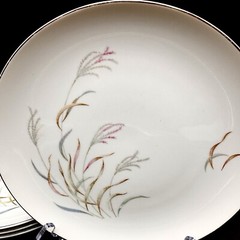 Norcrest AUTUMN BREEZE 10.25” Dinner Plates SET/4 Porcelain Silver Rim VTG Japan