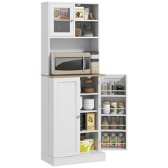 HOMCOM 66.5″ Tall Kitchen Pantry Storage Cabinet with Microwave Stand White