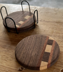 Handmade Walnut Coaster Set of 3 | Rosewood & Maple Inlay | Solid Hardwood