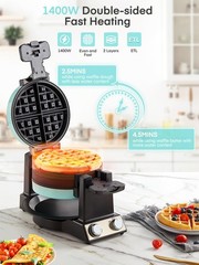 FOHERE 2-in-1 Omelette Maker&Waffle Maker, 15.16*11.02*7.68 in, Mint Green