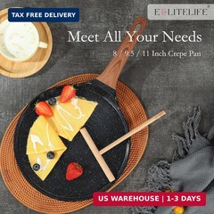 ESLITE LIFE 9.5 Inch Crepe Pan with Spreader, Nonstick Granite Coating Dosa Pan,