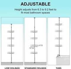 4-Tier Shower Caddy Organizer Tension Pole, Rustproof Corner Shelf for Bathroom