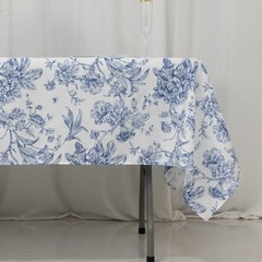 60″ x 102″ Blue French Toile Pattern Polyester Rectangular Tablecloth