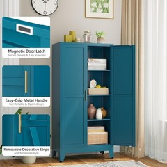 61”H Metal Pantry Storage Cabinet, Adjustable Shelves, For Kitchen, Office,Blue
