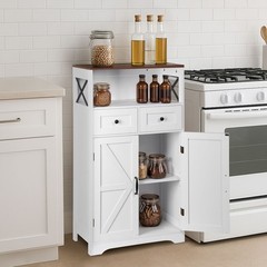 Kitchen Pantry Storage Cabinet with Doors and Shelves Freestanding Cabinet White