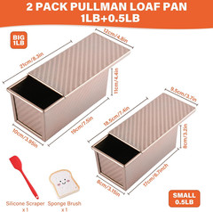 2 Pack Pullman Loaf Pan with Lid, 1 Lb/0.5 Lb Dough Capacity for Homemade Bread