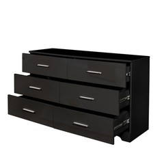 6 Drawer Double Dresser Black Wide Storage Chest of Drawers Bedroom Living Room