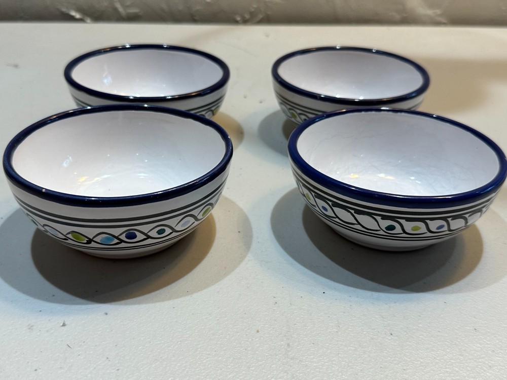 Le Souk Tunisia Handpainted Blue & White Ceramic Bowls – Set of 4 – Imperfect
