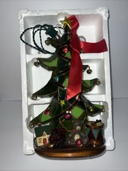 RARE Vintage Light Up Faux Stained Glass Christmas Tree 15.5 in. Needs New Light
