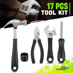 17Pc 12oz Rubber Face Hammer Adjustable Wrench Combination Plier Home Tool Kit