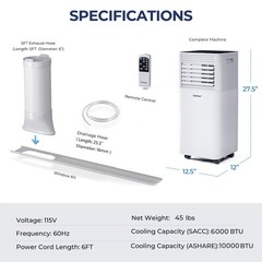 10000 BTU Portable Air Conditioner 3-in-1 Air Cooler w/Dehumidifier & Fan Mode